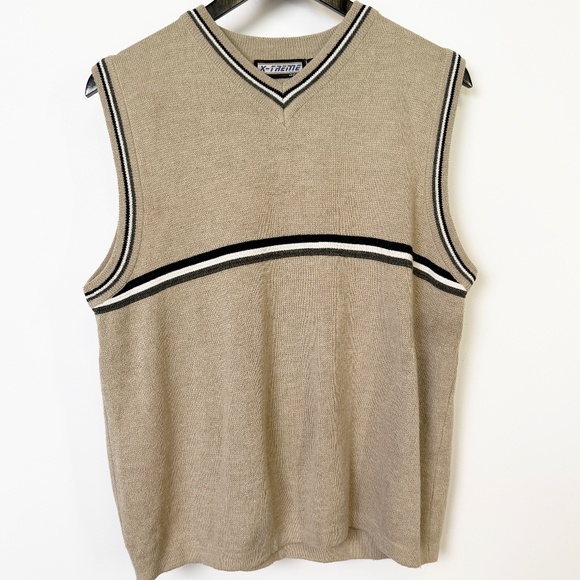 X-Treme Gear - 90s Vintage Striped Sweater Vest -  Beige - Mens M - Picture 1 of 4